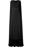 Black Cape Back Belted Silk Georgette Gown