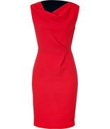 Red/Navy Colorblocked Wool Crepe Dress