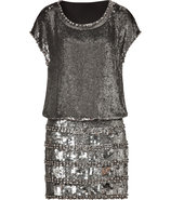 Antique Silver Sequined Cap Sleeve Dress