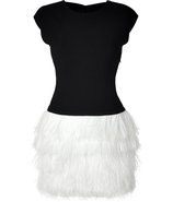 Black Dress with White Feathered Skirt