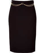 Black Pencil Skirt with Gold Chain Belt