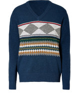 Teal Blue-Multi Geometric Wool Pullover