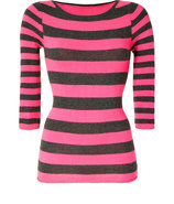 Pink/Grey Striped 3/4 Sleeve Cashmere-Blend Carmen