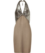 Taupe and Silver Embellished Halter Dress