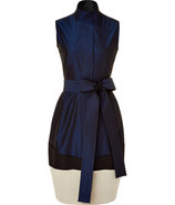 Night Blue Belted Dress with Contrast Trim