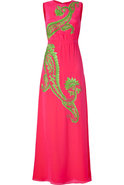 Neon Pink/Lime Green Embroidered Silk Dress