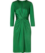 Green 3/4 Sleeve Gathered Silk Jersey Dress for ST
