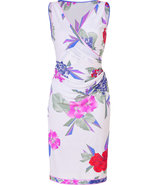 White-Multi Floral Print Draped Silk Dress