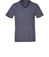 Coastal White Cotton-Linen Striped T-Shirt