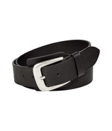 Black Leather Belt with Silver-Toned Buckle